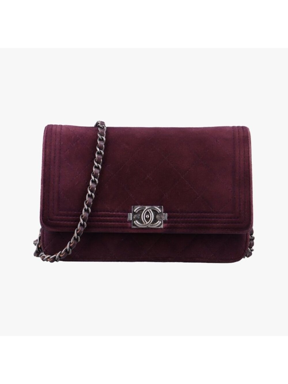Chanel Boy Chain Wallet Purple Velour Shoulder Bag